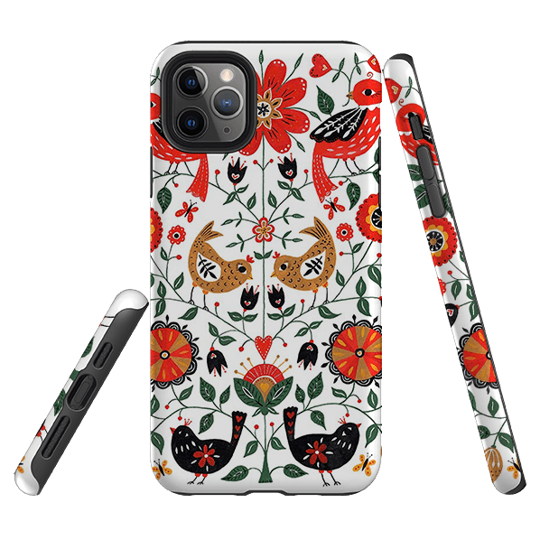 iPhone phone case-Birds And florals By Suzy Taylor-Product Details Raised bevel to protect screen from scratches. Impact resistant polycarbonate shell and shock absorbing inner TPU liner. Secure fit with design wrapping around side of the case and full access to ports. Compatible with Qi-standard wireless charging. Thickness 1/8 inch (3mm), weight 30g. Compatibility See drop down menu for options, please select the right case as we print to order.-Stringberry