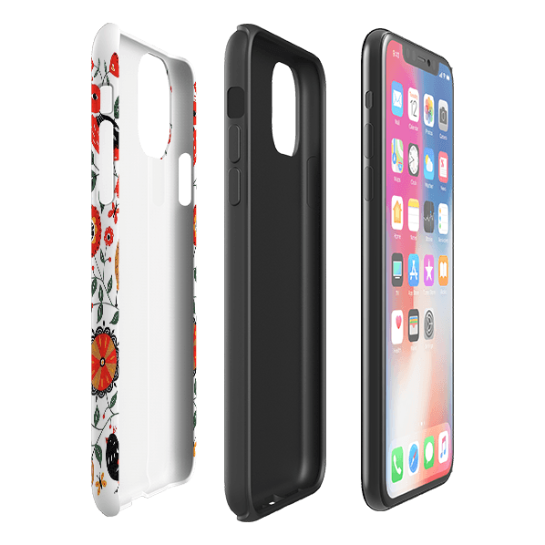 iPhone phone case-Birds And florals By Suzy Taylor-Product Details Raised bevel to protect screen from scratches. Impact resistant polycarbonate shell and shock absorbing inner TPU liner. Secure fit with design wrapping around side of the case and full access to ports. Compatible with Qi-standard wireless charging. Thickness 1/8 inch (3mm), weight 30g. Compatibility See drop down menu for options, please select the right case as we print to order.-Stringberry