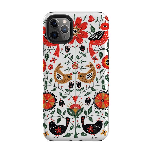 iPhone phone case-Birds And florals By Suzy Taylor-Product Details Raised bevel to protect screen from scratches. Impact resistant polycarbonate shell and shock absorbing inner TPU liner. Secure fit with design wrapping around side of the case and full access to ports. Compatible with Qi-standard wireless charging. Thickness 1/8 inch (3mm), weight 30g. Compatibility See drop down menu for options, please select the right case as we print to order.-Stringberry
