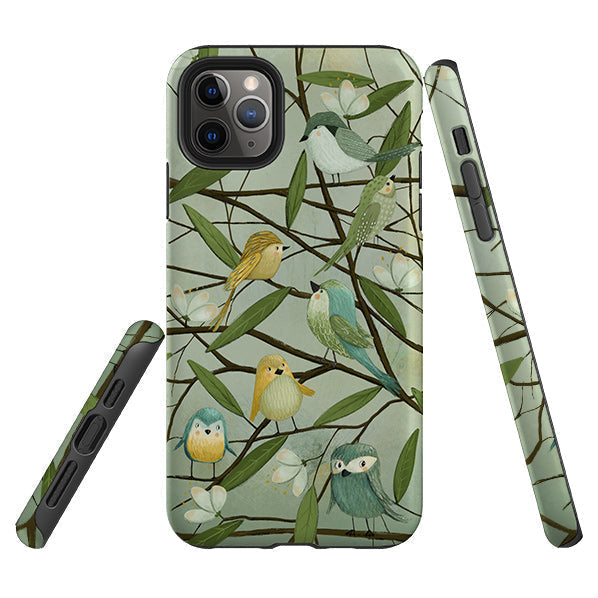 iPhone phone case-Birds By Maja Lindberg-Product Details Raised bevel to protect screen from scratches. Impact resistant polycarbonate shell and shock absorbing inner TPU liner. Secure fit with design wrapping around side of the case and full access to ports. Compatible with Qi-standard wireless charging. Thickness 1/8 inch (3mm), weight 30g. Compatibility See drop down menu for options, please select the right case as we print to order.-Stringberry