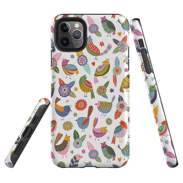 iPhone phone case-Birds Of A Feather By Suzy Taylor-Product Details Raised bevel to protect screen from scratches. Impact resistant polycarbonate shell and shock absorbing inner TPU liner. Secure fit with design wrapping around side of the case and full access to ports. Compatible with Qi-standard wireless charging. Thickness 1/8 inch (3mm), weight 30g. Compatibility See drop down menu for options, please select the right case as we print to order.-Stringberry