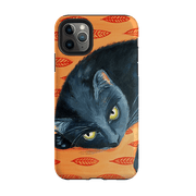 iPhone phone case-Black Cat By Mary Stubberfield-Product Details Raised bevel to protect screen from scratches. Impact resistant polycarbonate shell and shock absorbing inner TPU liner. Secure fit with design wrapping around side of the case and full access to ports. Compatible with Qi-standard wireless charging. Thickness 1/8 inch (3mm), weight 30g. Compatibility See drop down menu for options, please select the right case as we print to order.-Stringberry