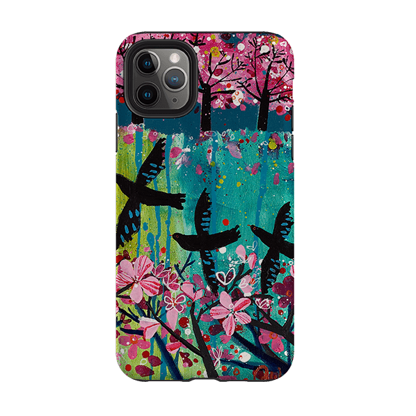 iPhone phone case-Blackbirds By Claire West-Product Details Raised bevel to protect screen from scratches. Impact resistant polycarbonate shell and shock absorbing inner TPU liner. Secure fit with design wrapping around side of the case and full access to ports. Compatible with Qi-standard wireless charging. Thickness 1/8 inch (3mm), weight 30g. Compatibility See drop down menu for options, please select the right case as we print to order.-Stringberry