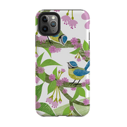 iPhone phone case-Blue Tits And Blossom By Liane Payne-Product Details Raised bevel to protect screen from scratches. Impact resistant polycarbonate shell and shock absorbing inner TPU liner. Secure fit with design wrapping around side of the case and full access to ports. Compatible with Qi-standard wireless charging. Thickness 1/8 inch (3mm), weight 30g. Compatibility See drop down menu for options, please select the right case as we print to order.-Stringberry