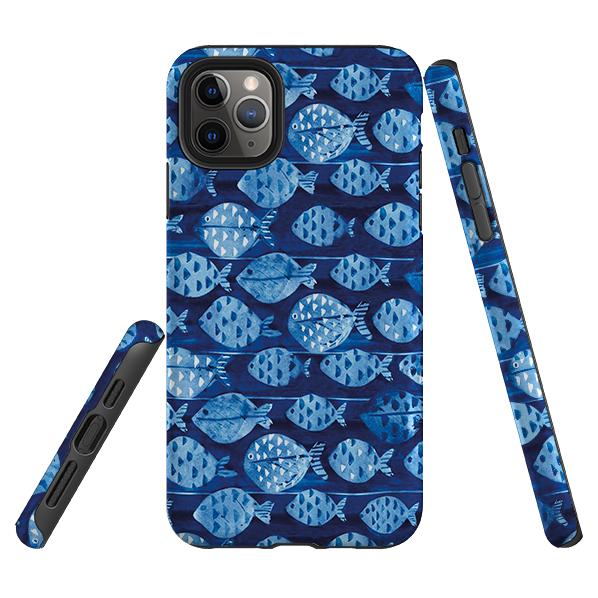 iPhone phone case-Bluefish By Sarah Campbell-Product Details Raised bevel to protect screen from scratches. Impact resistant polycarbonate shell and shock absorbing inner TPU liner. Secure fit with design wrapping around side of the case and full access to ports. Compatible with Qi-standard wireless charging. Thickness 1/8 inch (3mm), weight 30g. Compatibility See drop down menu for options, please select the right case as we print to order.-Stringberry