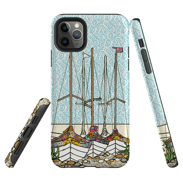 iPhone phone case-Boats At Rest By Amelia Bowman-Product Details Raised bevel to protect screen from scratches. Impact resistant polycarbonate shell and shock absorbing inner TPU liner. Secure fit with design wrapping around side of the case and full access to ports. Compatible with Qi-standard wireless charging. Thickness 1/8 inch (3mm), weight 30g. Compatibility See drop down menu for options, please select the right case as we print to order.-Stringberry