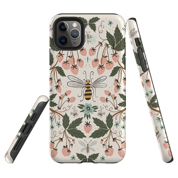 iPhone phone case-Bugs And Berries By Meghann Rader-Product Details Raised bevel to protect screen from scratches. Impact resistant polycarbonate shell and shock absorbing inner TPU liner. Secure fit with design wrapping around side of the case and full access to ports. Compatible with Qi-standard wireless charging. Thickness 1/8 inch (3mm), weight 30g. Compatibility See drop down menu for options, please select the right case as we print to order.-Stringberry