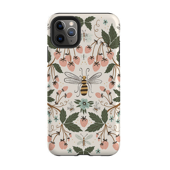 iPhone phone case-Bugs And Berries By Meghann Rader-Product Details Raised bevel to protect screen from scratches. Impact resistant polycarbonate shell and shock absorbing inner TPU liner. Secure fit with design wrapping around side of the case and full access to ports. Compatible with Qi-standard wireless charging. Thickness 1/8 inch (3mm), weight 30g. Compatibility See drop down menu for options, please select the right case as we print to order.-Stringberry