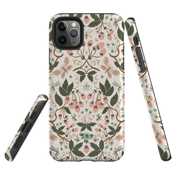 iPhone phone case-Bugs And Berries Pattern By Meghann Rader-Product Details Raised bevel to protect screen from scratches. Impact resistant polycarbonate shell and shock absorbing inner TPU liner. Secure fit with design wrapping around side of the case and full access to ports. Compatible with Qi-standard wireless charging. Thickness 1/8 inch (3mm), weight 30g. Compatibility See drop down menu for options, please select the right case as we print to order.-Stringberry