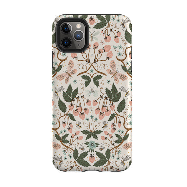 iPhone phone case-Bugs And Berries Pattern By Meghann Rader-Product Details Raised bevel to protect screen from scratches. Impact resistant polycarbonate shell and shock absorbing inner TPU liner. Secure fit with design wrapping around side of the case and full access to ports. Compatible with Qi-standard wireless charging. Thickness 1/8 inch (3mm), weight 30g. Compatibility See drop down menu for options, please select the right case as we print to order.-Stringberry