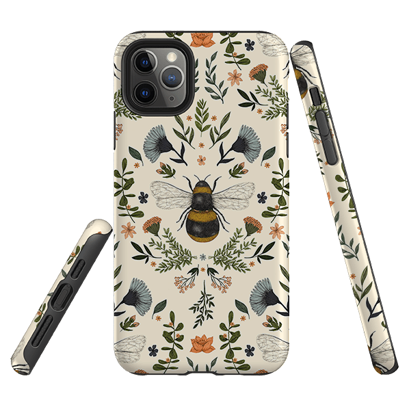 iPhone phone case-Bumble By Jade Mosinski-Product Details Raised bevel to protect screen from scratches. Impact resistant polycarbonate shell and shock absorbing inner TPU liner. Secure fit with design wrapping around side of the case and full access to ports. Compatible with Qi-standard wireless charging. Thickness 1/8 inch (3mm), weight 30g. Compatibility See drop down menu for options, please select the right case as we print to order.-Stringberry