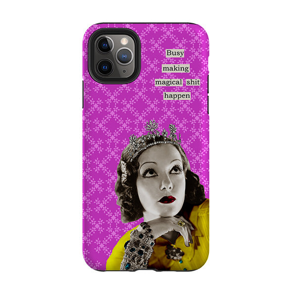 iPhone phone case-Busy Making Magical Sh-t Happen By Clare Jordan-Product Details Raised bevel to protect screen from scratches. Impact resistant polycarbonate shell and shock absorbing inner TPU liner. Secure fit with design wrapping around side of the case and full access to ports. Compatible with Qi-standard wireless charging. Thickness 1/8 inch (3mm), weight 30g. Compatibility See drop down menu for options, please select the right case as we print to order.-Stringberry