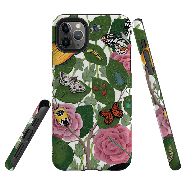 iPhone phone case-Butterflies And Beatles By Bex Parkin-Product Details Raised bevel to protect screen from scratches. Impact resistant polycarbonate shell and shock absorbing inner TPU liner. Secure fit with design wrapping around side of the case and full access to ports. Compatible with Qi-standard wireless charging. Thickness 1/8 inch (3mm), weight 30g. Compatibility See drop down menu for options, please select the right case as we print to order.-Stringberry