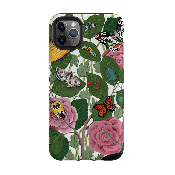 iPhone phone case-Butterflies And Beatles By Bex Parkin-Product Details Raised bevel to protect screen from scratches. Impact resistant polycarbonate shell and shock absorbing inner TPU liner. Secure fit with design wrapping around side of the case and full access to ports. Compatible with Qi-standard wireless charging. Thickness 1/8 inch (3mm), weight 30g. Compatibility See drop down menu for options, please select the right case as we print to order.-Stringberry