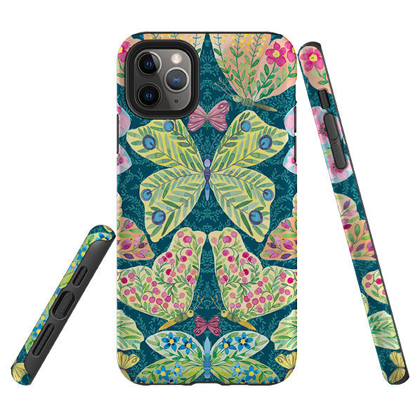 iPhone phone case-Butterflies By Elisabeth Haager-Product Details Raised bevel to protect screen from scratches. Impact resistant polycarbonate shell and shock absorbing inner TPU liner. Secure fit with design wrapping around side of the case and full access to ports. Compatible with Qi-standard wireless charging. Thickness 1/8 inch (3mm), weight 30g. Compatibility See drop down menu for options, please select the right case as we print to order.-Stringberry