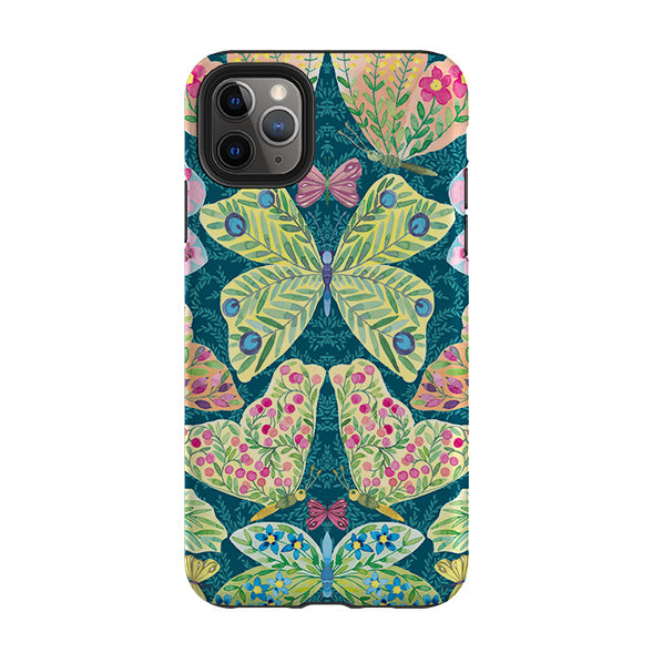 iPhone phone case-Butterflies By Elisabeth Haager-Product Details Raised bevel to protect screen from scratches. Impact resistant polycarbonate shell and shock absorbing inner TPU liner. Secure fit with design wrapping around side of the case and full access to ports. Compatible with Qi-standard wireless charging. Thickness 1/8 inch (3mm), weight 30g. Compatibility See drop down menu for options, please select the right case as we print to order.-Stringberry