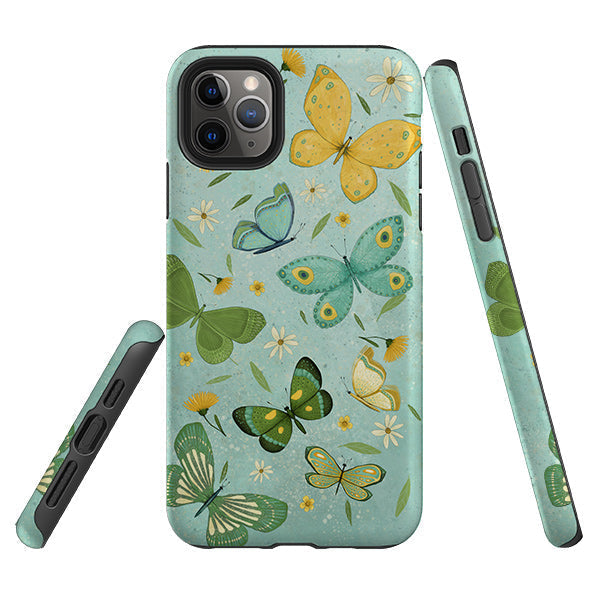 iPhone phone case-Butterflies By Maja Lindberg-Product Details Raised bevel to protect screen from scratches. Impact resistant polycarbonate shell and shock absorbing inner TPU liner. Secure fit with design wrapping around side of the case and full access to ports. Compatible with Qi-standard wireless charging. Thickness 1/8 inch (3mm), weight 30g. Compatibility See drop down menu for options, please select the right case as we print to order.-Stringberry