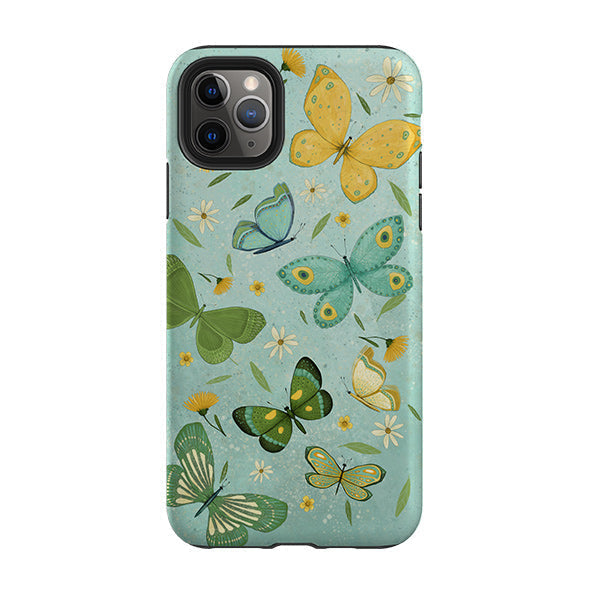 iPhone phone case-Butterflies By Maja Lindberg-Product Details Raised bevel to protect screen from scratches. Impact resistant polycarbonate shell and shock absorbing inner TPU liner. Secure fit with design wrapping around side of the case and full access to ports. Compatible with Qi-standard wireless charging. Thickness 1/8 inch (3mm), weight 30g. Compatibility See drop down menu for options, please select the right case as we print to order.-Stringberry