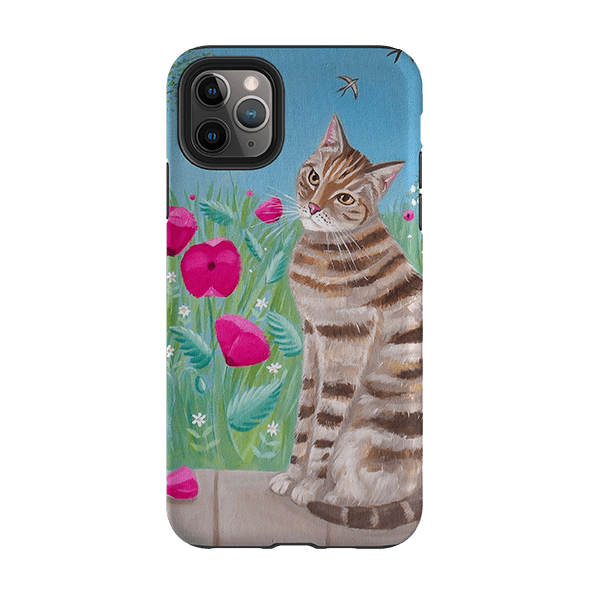 iPhone phone case-Cat Floral By Mary Stubberfield-Product Details Raised bevel to protect screen from scratches. Impact resistant polycarbonate shell and shock absorbing inner TPU liner. Secure fit with design wrapping around side of the case and full access to ports. Compatible with Qi-standard wireless charging. Thickness 1/8 inch (3mm), weight 30g. Compatibility See drop down menu for options, please select the right case as we print to order.-Stringberry