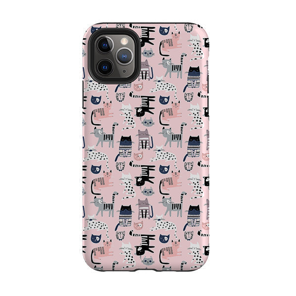 iPhone phone case-Cat-titude Pattern-Product Details Raised bevel to protect screen from scratches. Impact resistant polycarbonate shell and shock absorbing inner TPU liner. Secure fit with design wrapping around side of the case and full access to ports. Compatible with Qi-standard wireless charging. Thickness 1/8 inch (3mm), weight 30g. Compatibility See drop down menu for options, please select the right case as we print to order.-Stringberry