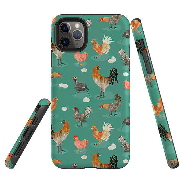 iPhone phone case-Chicken Teal By Katherine Quinn-Product Details Raised bevel to protect screen from scratches. Impact resistant polycarbonate shell and shock absorbing inner TPU liner. Secure fit with design wrapping around side of the case and full access to ports. Compatible with Qi-standard wireless charging. Thickness 1/8 inch (3mm), weight 30g. Compatibility See drop down menu for options, please select the right case as we print to order.-Stringberry