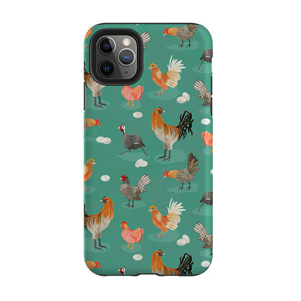 iPhone phone case-Chicken Teal By Katherine Quinn-Product Details Raised bevel to protect screen from scratches. Impact resistant polycarbonate shell and shock absorbing inner TPU liner. Secure fit with design wrapping around side of the case and full access to ports. Compatible with Qi-standard wireless charging. Thickness 1/8 inch (3mm), weight 30g. Compatibility See drop down menu for options, please select the right case as we print to order.-Stringberry