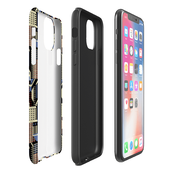 iPhone phone case-Cityscape By Cressida Bell-Product Details Raised bevel to protect screen from scratches. Impact resistant polycarbonate shell and shock absorbing inner TPU liner. Secure fit with design wrapping around side of the case and full access to ports. Compatible with Qi-standard wireless charging. Thickness 1/8 inch (3mm), weight 30g. Compatibility See drop down menu for options, please select the right case as we print to order.-Stringberry