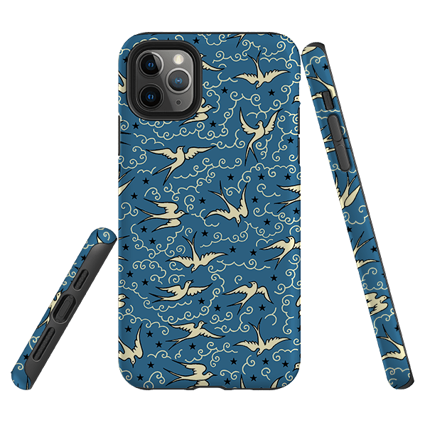iPhone phone case-Clouds By Cressida Bell-Product Details Raised bevel to protect screen from scratches. Impact resistant polycarbonate shell and shock absorbing inner TPU liner. Secure fit with design wrapping around side of the case and full access to ports. Compatible with Qi-standard wireless charging. Thickness 1/8 inch (3mm), weight 30g. Compatibility See drop down menu for options, please select the right case as we print to order.-Stringberry