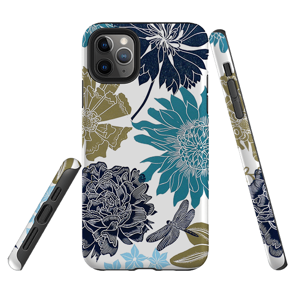 iPhone phone case-Cottage garden Drangonfly By Kate Heiss-Product Details Raised bevel to protect screen from scratches. Impact resistant polycarbonate shell and shock absorbing inner TPU liner. Secure fit with design wrapping around side of the case and full access to ports. Compatible with Qi-standard wireless charging. Thickness 1/8 inch (3mm), weight 30g. Compatibility See drop down menu for options, please select the right case as we print to order.-Stringberry