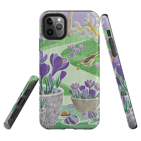 iPhone phone case-Crocus By Liane Payne-Product Details Raised bevel to protect screen from scratches. Impact resistant polycarbonate shell and shock absorbing inner TPU liner. Secure fit with design wrapping around side of the case and full access to ports. Compatible with Qi-standard wireless charging. Thickness 1/8 inch (3mm), weight 30g. Compatibility See drop down menu for options, please select the right case as we print to order.-Stringberry