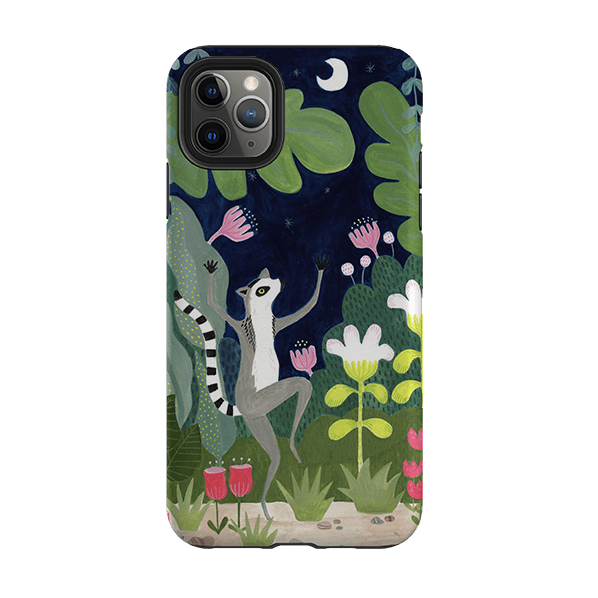 iPhone phone case-Dancing Lemur By Bex Parkin-Product Details Raised bevel to protect screen from scratches. Impact resistant polycarbonate shell and shock absorbing inner TPU liner. Secure fit with design wrapping around side of the case and full access to ports. Compatible with Qi-standard wireless charging. Thickness 1/8 inch (3mm), weight 30g. Compatibility See drop down menu for options, please select the right case as we print to order.-Stringberry