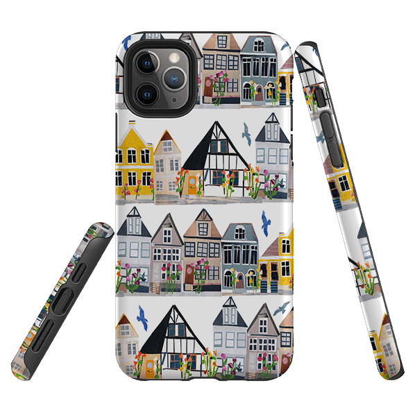 iPhone phone case-Danish Houses By Tracey English-Product Details Raised bevel to protect screen from scratches. Impact resistant polycarbonate shell and shock absorbing inner TPU liner. Secure fit with design wrapping around side of the case and full access to ports. Compatible with Qi-standard wireless charging. Thickness 1/8 inch (3mm), weight 30g. Compatibility See drop down menu for options, please select the right case as we print to order.-Stringberry