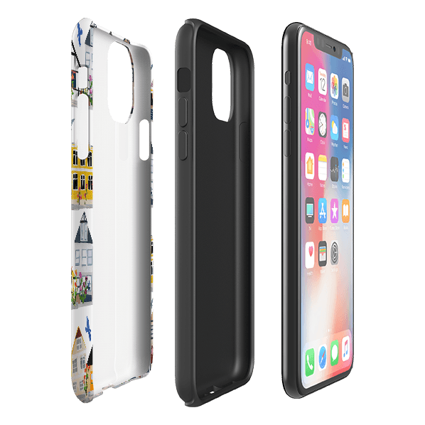 iPhone phone case-Danish Houses By Tracey English-Product Details Raised bevel to protect screen from scratches. Impact resistant polycarbonate shell and shock absorbing inner TPU liner. Secure fit with design wrapping around side of the case and full access to ports. Compatible with Qi-standard wireless charging. Thickness 1/8 inch (3mm), weight 30g. Compatibility See drop down menu for options, please select the right case as we print to order.-Stringberry