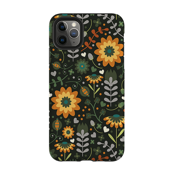 iPhone phone case-Dark Floral By Suzy Taylor-Product Details Raised bevel to protect screen from scratches. Impact resistant polycarbonate shell and shock absorbing inner TPU liner. Secure fit with design wrapping around side of the case and full access to ports. Compatible with Qi-standard wireless charging. Thickness 1/8 inch (3mm), weight 30g. Compatibility See drop down menu for options, please select the right case as we print to order.-Stringberry