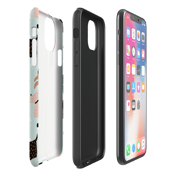 iPhone phone case-Dogs World-Product Details Raised bevel to protect screen from scratches. Impact resistant polycarbonate shell and shock absorbing inner TPU liner. Secure fit with design wrapping around side of the case and full access to ports. Compatible with Qi-standard wireless charging. Thickness 1/8 inch (3mm), weight 30g. Compatibility See drop down menu for options, please select the right case as we print to order.-Stringberry