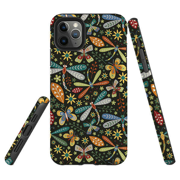 iPhone phone case-Dragonflies By Suzy Taylor-Product Details Raised bevel to protect screen from scratches. Impact resistant polycarbonate shell and shock absorbing inner TPU liner. Secure fit with design wrapping around side of the case and full access to ports. Compatible with Qi-standard wireless charging. Thickness 1/8 inch (3mm), weight 30g. Compatibility See drop down menu for options, please select the right case as we print to order.-Stringberry