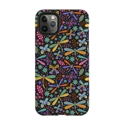 iPhone phone case-Dragonflies Multi By Suzy Taylor-Product Details Raised bevel to protect screen from scratches. Impact resistant polycarbonate shell and shock absorbing inner TPU liner. Secure fit with design wrapping around side of the case and full access to ports. Compatible with Qi-standard wireless charging. Thickness 1/8 inch (3mm), weight 30g. Compatibility See drop down menu for options, please select the right case as we print to order.-Stringberry