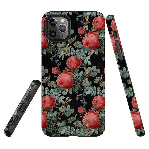 iPhone phone case-Dragons And Roses-Product Details Raised bevel to protect screen from scratches. Impact resistant polycarbonate shell and shock absorbing inner TPU liner. Secure fit with design wrapping around side of the case and full access to ports. Compatible with Qi-standard wireless charging. Thickness 1/8 inch (3mm), weight 30g. Compatibility See drop down menu for options, please select the right case as we print to order.-Stringberry
