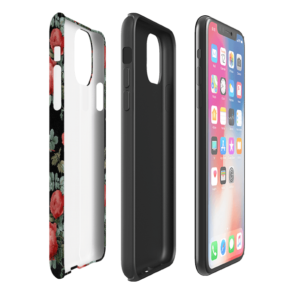 iPhone phone case-Dragons And Roses-Product Details Raised bevel to protect screen from scratches. Impact resistant polycarbonate shell and shock absorbing inner TPU liner. Secure fit with design wrapping around side of the case and full access to ports. Compatible with Qi-standard wireless charging. Thickness 1/8 inch (3mm), weight 30g. Compatibility See drop down menu for options, please select the right case as we print to order.-Stringberry