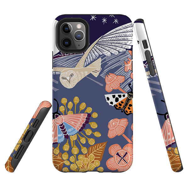 iPhone phone case-Evening Barn Owl By Kate Heiss-Product Details Raised bevel to protect screen from scratches. Impact resistant polycarbonate shell and shock absorbing inner TPU liner. Secure fit with design wrapping around side of the case and full access to ports. Compatible with Qi-standard wireless charging. Thickness 1/8 inch (3mm), weight 30g. Compatibility See drop down menu for options, please select the right case as we print to order.-Stringberry