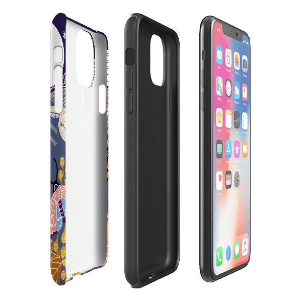 iPhone phone case-Evening Barn Owl By Kate Heiss-Product Details Raised bevel to protect screen from scratches. Impact resistant polycarbonate shell and shock absorbing inner TPU liner. Secure fit with design wrapping around side of the case and full access to ports. Compatible with Qi-standard wireless charging. Thickness 1/8 inch (3mm), weight 30g. Compatibility See drop down menu for options, please select the right case as we print to order.-Stringberry
