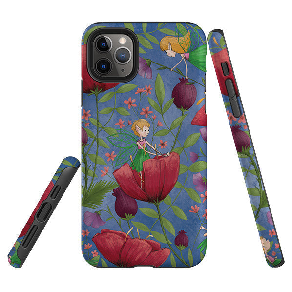 iPhone phone case-Fairies And Flowers By Maja Lindberg-Product Details Raised bevel to protect screen from scratches. Impact resistant polycarbonate shell and shock absorbing inner TPU liner. Secure fit with design wrapping around side of the case and full access to ports. Compatible with Qi-standard wireless charging. Thickness 1/8 inch (3mm), weight 30g. Compatibility See drop down menu for options, please select the right case as we print to order.-Stringberry