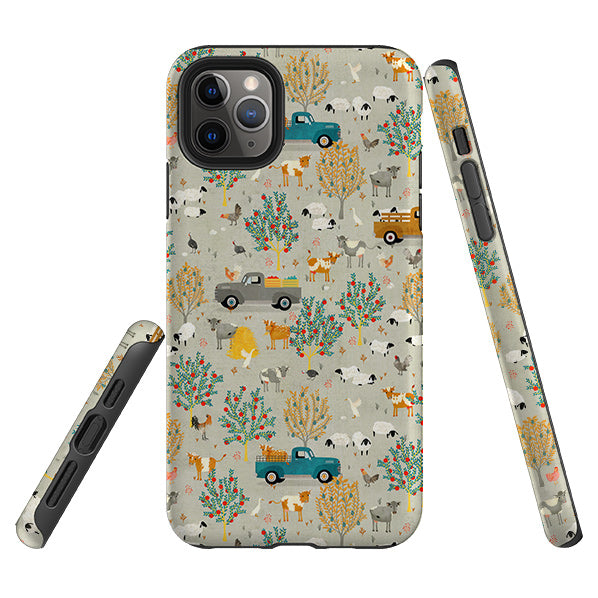 iPhone phone case-Farm Life Grey By Katherine Quinn-Product Details Raised bevel to protect screen from scratches. Impact resistant polycarbonate shell and shock absorbing inner TPU liner. Secure fit with design wrapping around side of the case and full access to ports. Compatible with Qi-standard wireless charging. Thickness 1/8 inch (3mm), weight 30g. Compatibility See drop down menu for options, please select the right case as we print to order.-Stringberry