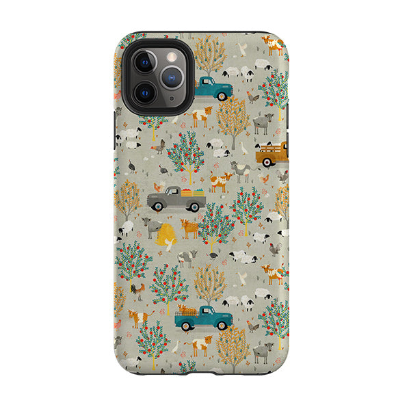 iPhone phone case-Farm Life Grey By Katherine Quinn-Product Details Raised bevel to protect screen from scratches. Impact resistant polycarbonate shell and shock absorbing inner TPU liner. Secure fit with design wrapping around side of the case and full access to ports. Compatible with Qi-standard wireless charging. Thickness 1/8 inch (3mm), weight 30g. Compatibility See drop down menu for options, please select the right case as we print to order.-Stringberry