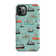 iPhone phone case-Fishing Boats By Katherine Quinn-Product Details Raised bevel to protect screen from scratches. Impact resistant polycarbonate shell and shock absorbing inner TPU liner. Secure fit with design wrapping around side of the case and full access to ports. Compatible with Qi-standard wireless charging. Thickness 1/8 inch (3mm), weight 30g. Compatibility See drop down menu for options, please select the right case as we print to order.-Stringberry