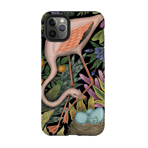 iPhone phone case-Flamingo By Catherine Rowe-Product Details Raised bevel to protect screen from scratches. Impact resistant polycarbonate shell and shock absorbing inner TPU liner. Secure fit with design wrapping around side of the case and full access to ports. Compatible with Qi-standard wireless charging. Thickness 1/8 inch (3mm), weight 30g. Compatibility See drop down menu for options, please select the right case as we print to order.-Stringberry