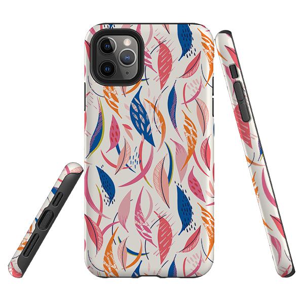 iPhone phone case-Flamingo Feathers By Ali Brookes-Product Details Raised bevel to protect screen from scratches. Impact resistant polycarbonate shell and shock absorbing inner TPU liner. Secure fit with design wrapping around side of the case and full access to ports. Compatible with Qi-standard wireless charging. Thickness 1/8 inch (3mm), weight 30g. Compatibility See drop down menu for options, please select the right case as we print to order.-Stringberry