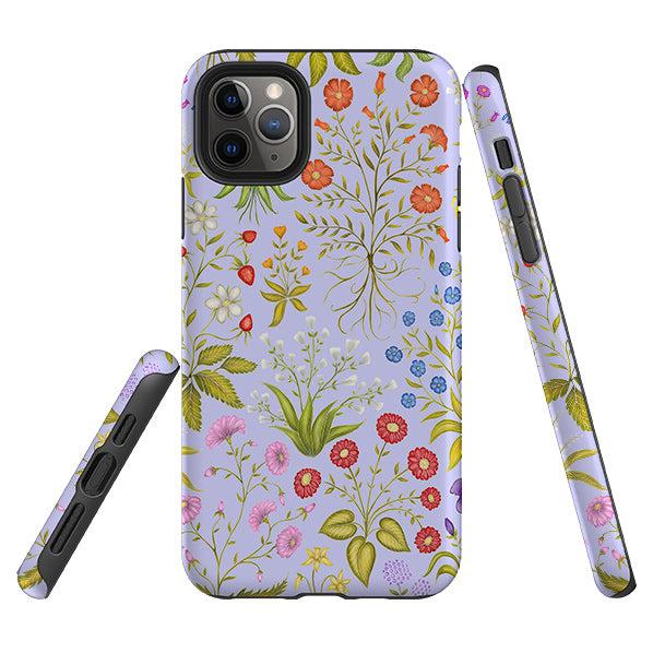 iPhone phone case-Fleurs Blue By Catherine Rowe-Product Details Raised bevel to protect screen from scratches. Impact resistant polycarbonate shell and shock absorbing inner TPU liner. Secure fit with design wrapping around side of the case and full access to ports. Compatible with Qi-standard wireless charging. Thickness 1/8 inch (3mm), weight 30g. Compatibility See drop down menu for options, please select the right case as we print to order.-Stringberry