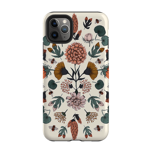 iPhone phone case-Floral Bees By Jade Mosinski-Product Details Raised bevel to protect screen from scratches. Impact resistant polycarbonate shell and shock absorbing inner TPU liner. Secure fit with design wrapping around side of the case and full access to ports. Compatible with Qi-standard wireless charging. Thickness 1/8 inch (3mm), weight 30g. Compatibility See drop down menu for options, please select the right case as we print to order.-Stringberry