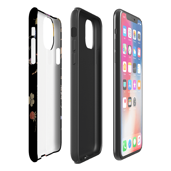 iPhone phone case-Floral Bumble Bees By Helen Ahpornsiri-Product Details Raised bevel to protect screen from scratches. Impact resistant polycarbonate shell and shock absorbing inner TPU liner. Secure fit with design wrapping around side of the case and full access to ports. Compatible with Qi-standard wireless charging. Thickness 1/8 inch (3mm), weight 30g. Compatibility See drop down menu for options, please select the right case as we print to order.-Stringberry